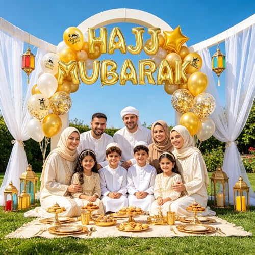이드 무바라크 파티 장식용 HAJJ MUBARAK 풍선 28개 | HAJJ MUBARAK 장식 풍선, 이드 무바라크 파티 용품 장식