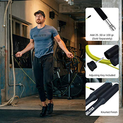 Velites Balanced Jump Rope for Crossfit, Boxing and Fitness Fire 2.0 Ideal for Double Jumps | Aluminum Speed Rope (ballasts not Included) by VELITES.e (Black)
