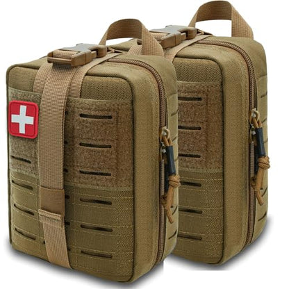 Ifak Pouch Rip Away Molle, Tactical Medical Pouch, Empty First Aid Kit Bag for Duty Belt (2 Pack-TAN) - color: 2 Pack-tan