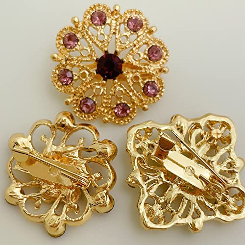 Lot 12pc Small Size Rhinestone Crystal Flower Brooches Pins Set DIY Wedding bridal Bouquet Women Broaches - color: Multicolor
