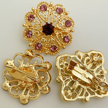 Lot 12pc Small Size Rhinestone Crystal Flower Brooches Pins Set DIY Wedding bridal Bouquet Women Broaches - color: Multicolor