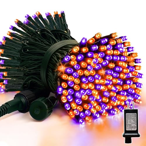 LAMPHOME 33ft Halloween Decorative Mini Lights, 100 LED Green Wire Fairy Starry String Lights Plug in, 16Lighting Modes, for Halloween Decoration Outdoor Party Decoration (Orange and Purple) - color: Orange and Purple, size: 100LED