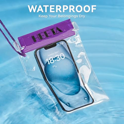 HEETA 5-Pack Clear Waterproof Dry Bag Pouch Document Holder for Phone Maps | Water Tight Case for Camera Document, Screen Touchable for Boating Kayaking Paddle Board Swimming Beach Waterpark Fishing - color: Purple