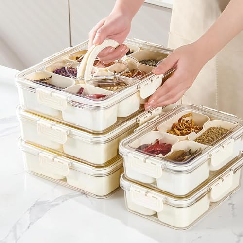 Divided Veggie Tray with Lid and Handle 8 Compartment Serving Tray with Dividers Portable Travel Snack Containers Stackable Snackle Box Charcuterie Container for Fruit,Vegetable,Salad - size: 1 Pack-8 Compartment