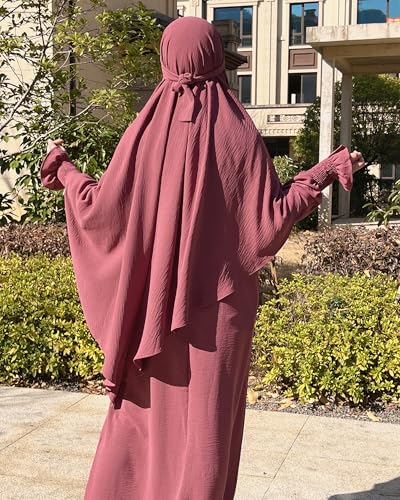 Muslim Prayer Abaya Islamic Women's Khimar Pure Color Hijab Dress Long Sleeve Dubai Kaftan - color: Darkredhijab
