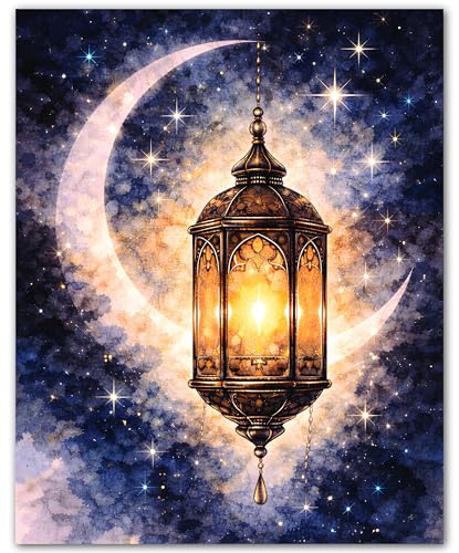 ZUKIY Islamic Wall Art - Celestial Lantern Crescent - Muslim Wall Decor for Living Room - Islamic Home Decor - 8x10 Unframed Poster - color: Celestial Lantern Crescent
