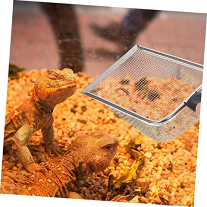 WOONEKY 2pcs Reusable Stainless Steel Reptile Litter Shovels with Fine Mesh Design for Cleaning of Terrarium Substrate for Turtles Lizards and Snakes