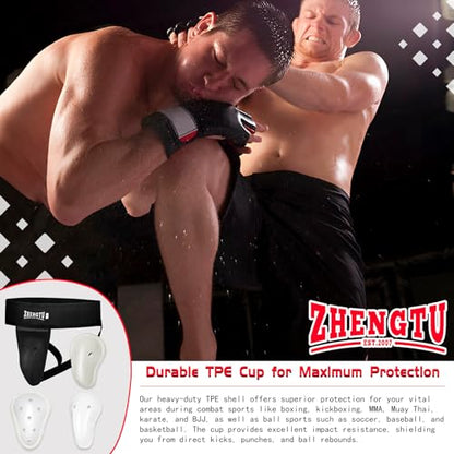 Groin Protector Cup Kickboxing Boxing Muaythai MMA Groin Guard, Jockstrap Karate Training, BJJ Protection, Soccer, Basketball Removable TPE Cup with Silicone Cushioning - color: Black, size: Large