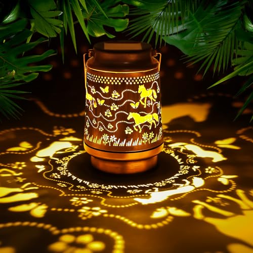 Horse Birthday Gifts for Women Mom Grandma, Solar Lanterns Outdoor Waterproof Garden Decor Hanging Lantern Lights, Metal LED Decorative Gardening Light for Patio Yard Lawn Porch - color: Horse