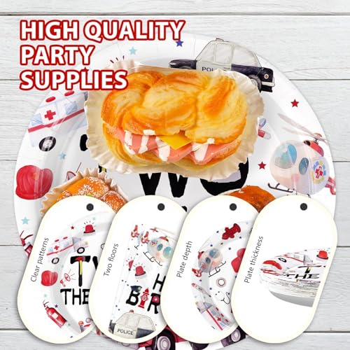 Grencian 96Pcs Two the Rescue Birthday Decorations Emergency Vehicle Theme Plates and Napkins Fire Truck Tableware Ambulance Dinnerware for Kid Emergency Vehicle 2 Years Old Birthday Party Decorations - style: Rescue Vehicles 2nd Birthday Set