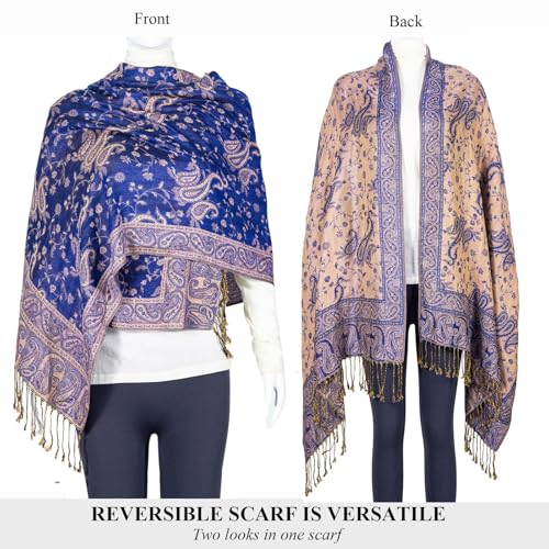 TUSHUSTY Pashmina Feel Shawls Wraps Rave Scarf for Women Soft Silky Reversible Men Scarves Hijab - color: Royal Blue