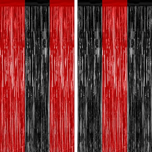 ZATAYE 2 Pack Black Red Halloween Foil Curtain Streamer Decorations - color: Black Red, size: 2 PCS