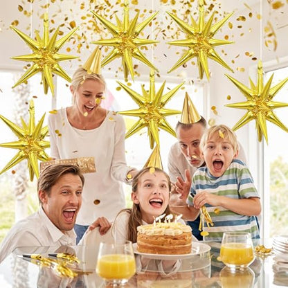 Gold Star Balloons, 6PCS 22 Inch Foil Explosion Star Balloons - color: Gold