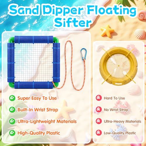 Floating Shark Tooth Sifter, Professional Stainless Steel Sand Sifter for Beach, Lightweight Shark Teeth Sifter for Fossil Hunting, Shelling & Beachcombing - color: Blue