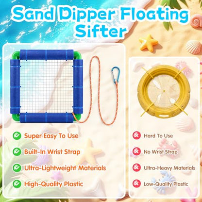 Floating Shark Tooth Sifter, Professional Stainless Steel Sand Sifter for Beach, Lightweight Shark Teeth Sifter for Fossil Hunting, Shelling & Beachcombing - color: Blue