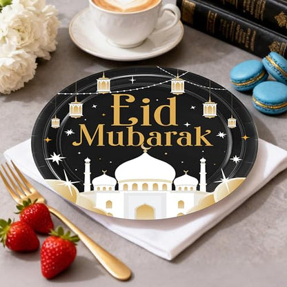 50PCS Eid Mubarak Plates Ramadan Decorations Happy Eid Islamic Muslim Party Decoration Supplies