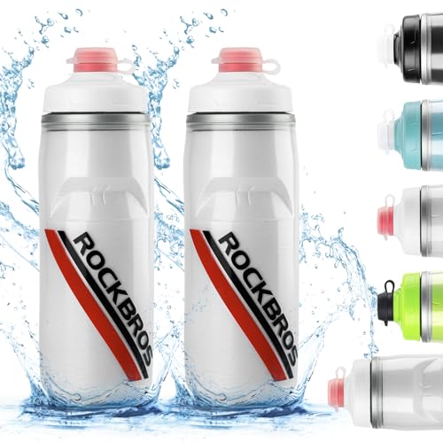 ROCKBROS Bike Water Bottle, 21oz Insulated Cycling Squeeze Bottle | 21oz Insulated Bike Bottle Keeps Drinks Cold for Hours, with Soft Squeeze Design, Leakproof Spout and Universal Cage Fit - color: White*2 Pack