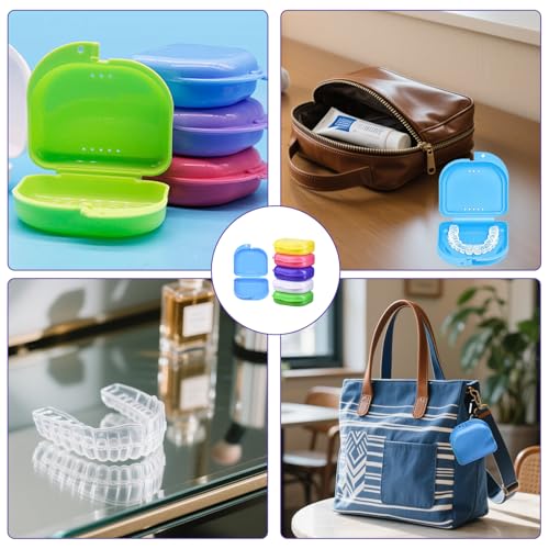 6 Pcs Retainer Case with Vent Holes Small Dental Aligners Containers Night Mouth Guard Case Travel Slim Dental Retainer Box for Yellow Pink Purple White Green Blue Easy to Use