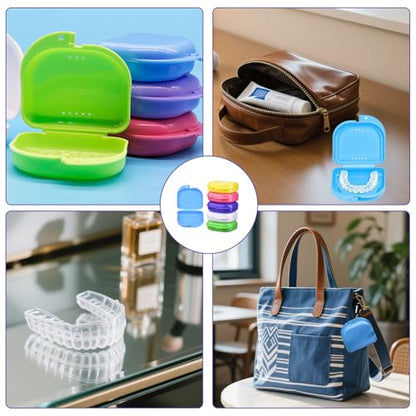 6 Pcs Retainer Case with Vent Holes Small Dental Aligners Containers Night Mouth Guard Case Travel Slim Dental Retainer Box for Yellow Pink Purple White Green Blue Easy to Use