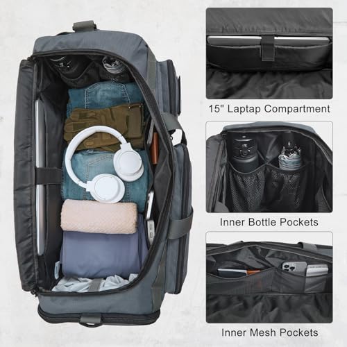 G4Free 3-in-1 Duffle Bag Travel Gym Sports, Large Tactical Duffel Backpack | 50L/65L with Shoes Compartment and Wet Pocket, Military Workout Bag for Men and Women, Dark Grey - color: Dark Grey