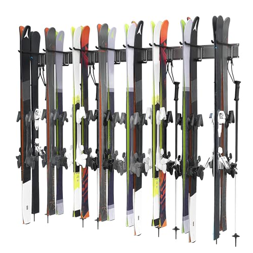Ski Rack, Wall Mounted Ski Storage for Garage Storage Organizer System, 16 Pairs of Skis Holder for Home Shed, Holds Up to 600lbs - style: 8 Ski Hooks