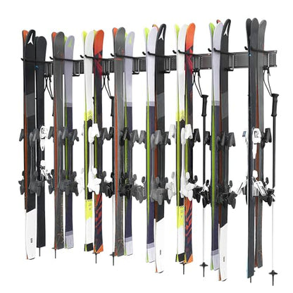 Ski Rack, Wall Mounted Ski Storage for Garage Storage Organizer System, 16 Pairs of Skis Holder for Home Shed, Holds Up to 600lbs - style: 8 Ski Hooks