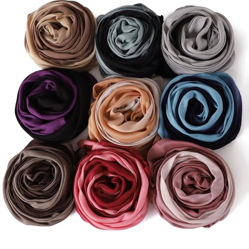 Premium Ombre Viscose Hijab Scarf for Women Muslim Lightweight Gradient Color Shade Hair Wraps Long Hijabs Scarves - color: New Green With Black