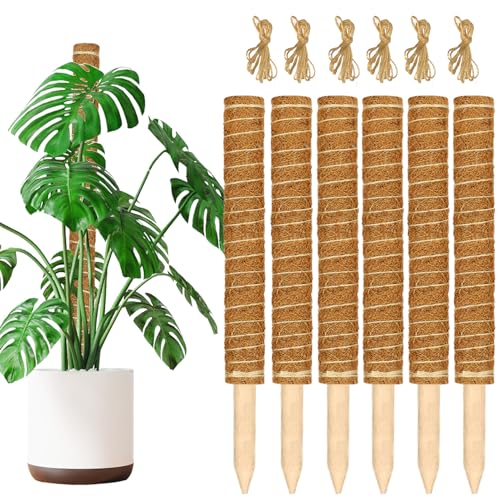 Moss Pole for Plants Monstera,【6 Pack】 17 inch Plant Support Pole, Extendable Coir Totem Pole for Potted Plants Pothos, Train Indoor Climbing Plants to Grow Upwards - size: 6 Pack 17 inch