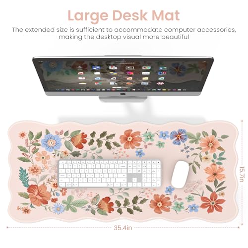 HAOCOO Cute Desk Pad for Desktop Setup, Large Keyboard Mat(Light Pink) | 35.4" x 15.7" Desk Mat, Waterproof Edge Stitching Desk Cover, Protective Surface for Home Office Workspace - color: Light Pink Wave