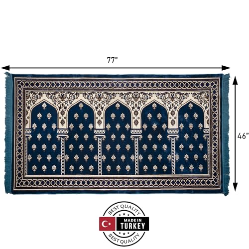 Modefa Turkish Islamic Prayer Rug - Multi Person Janamaz Sajada for Family - Large Gathering & Group Praying Carpet - Wide Velvet Praying Mat (5 Person Blue) - color: Blue