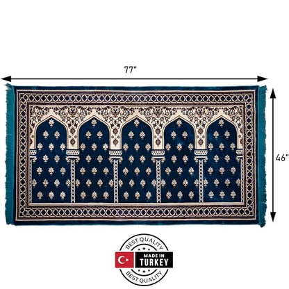 Modefa Turkish Islamic Prayer Rug - Multi Person Janamaz Sajada for Family - Large Gathering & Group Praying Carpet - Wide Velvet Praying Mat (5 Person Blue) - color: Blue