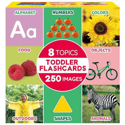BenBen Flash Cards for Toddlers, Extra Thick, 250 Images, Double-Sided Educational Flashcards, Alphabet, Number, Animal, Shape, Color, Preschool Learning Activities, Gift for Kids 1 2 3 4 Years