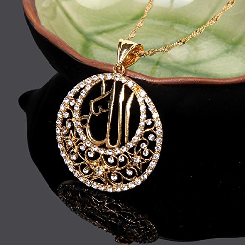Glaze Round Pendant Jewelry 24k Gold Plated Religious Islamic Muslim Allah Crystal Pendant