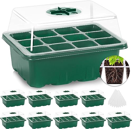 MIXC 10 Packs Seed Starter Tray Seed Starter Kit with Humidity Dome (120 Cells Total Tray) Seed Starting Trays Plant Starter Kit and Base Mini Greenhouse Germination Kit for Seeds Growing Starting - color: Green, size: 12 Cell