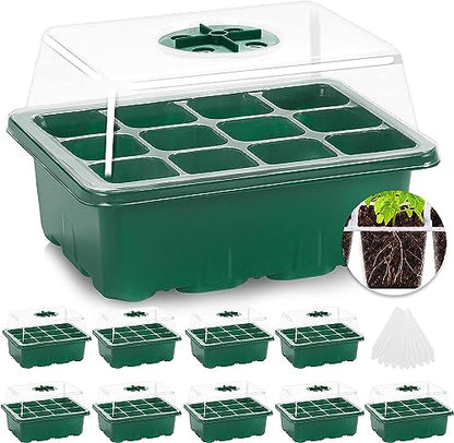 MIXC 10 Packs Seed Starter Tray Seed Starter Kit with Humidity Dome (120 Cells Total Tray) Seed Starting Trays Plant Starter Kit and Base Mini Greenhouse Germination Kit for Seeds Growing Starting - color: Green, size: 12 Cell