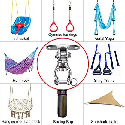 SELEWARE Silent Bearing Swivel Swing Hanger Stainless Steel Swing Hook Ceiling Mount Swing Bracket for Aerial Yoga Silks Swing Chair Heavy Bag Swing Set Indoor Outdoor - color: 360° Bearing Swing Hanger ( 1 Pack )