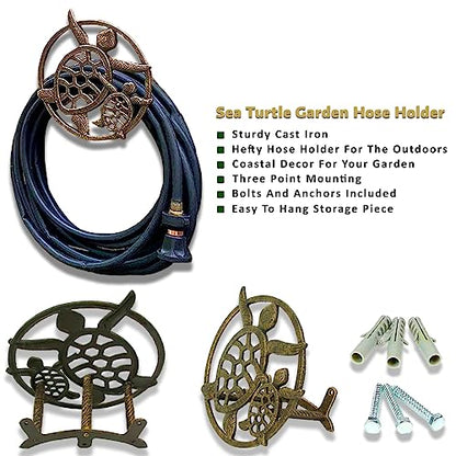 Zeckos Sea Turtle Garden Hose Holder, 12.25 Inch Diameter Bronze Cast Iron | Wall Mounted, 5.75 Inch Deep, Holds About 75 Feet of Hose, Bolts and Anchors Included - color: Sea Turtle - Bronze