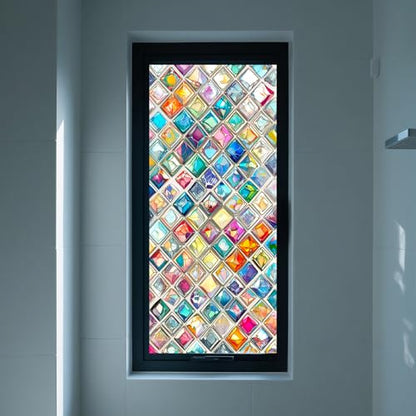 Window Privacy Film Vibrant Diamond Stained Glass Window Film Decorative - color: Mini Diamond Mosaic