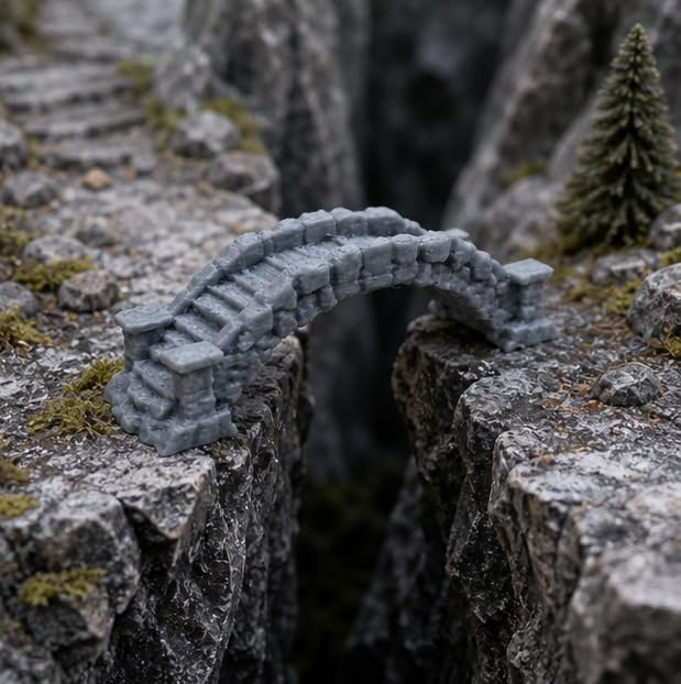 Miniature Stone-Style Arch Bridge Decor, Gray Medieval Bridge Model for Aquarium Landscape, Garden Scene, Tabletop Game Terrain, Photo Prop