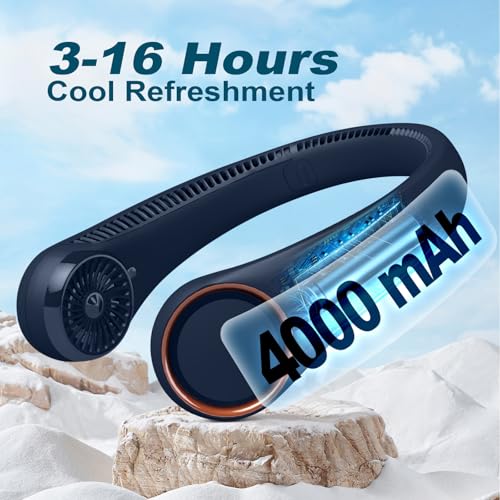 CIVPOWER Neck Fan: Portable Personal Neck Cooling Rechargeable Bladeless Fan - Hands Free 3 Speed 4000 mAh Battery USB Operated Wearable Headphone Design - Gift for Men Women Outdoor (Dark Blue) - color: Dark Blue