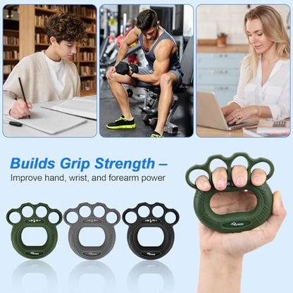 RYACO Hand Strengthener, 9 Pack Grip Strength Trainer with Finger Extensor Bands, Forearm Strengthener Finger Exerciser, Hand Grip Targeted Strength, Relief & Recovery