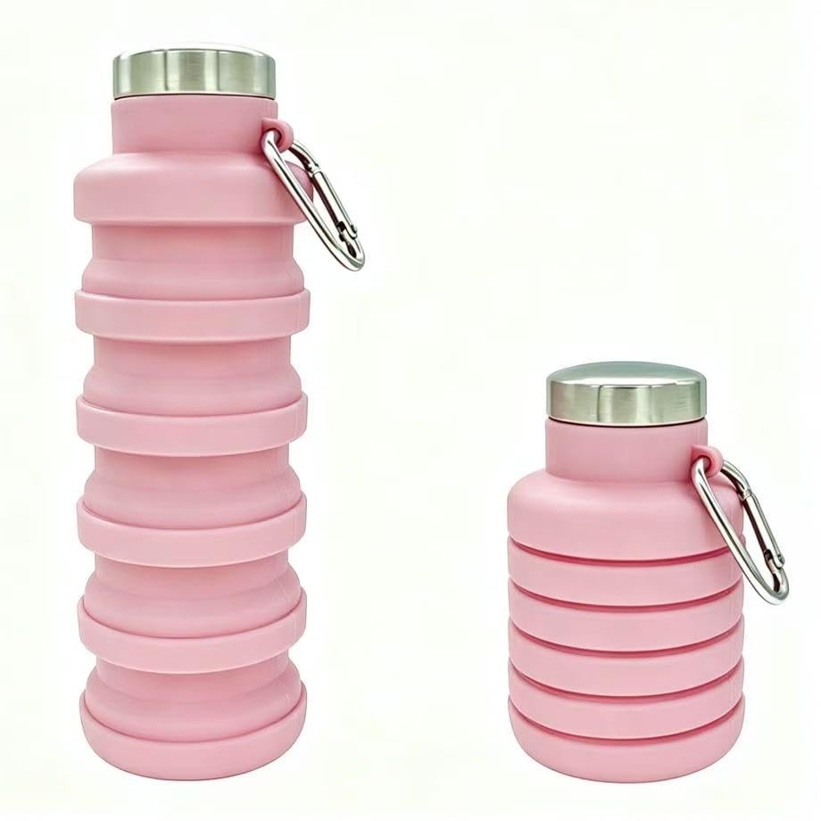 YCT Collapsible Water Bottle 17oz（500ml），Travel Portable Sport Water Bottle，Reusable Silicone Foldable Water Bottles for Gym Camping Hiking (Pink) - color: Pink, style: Retractable