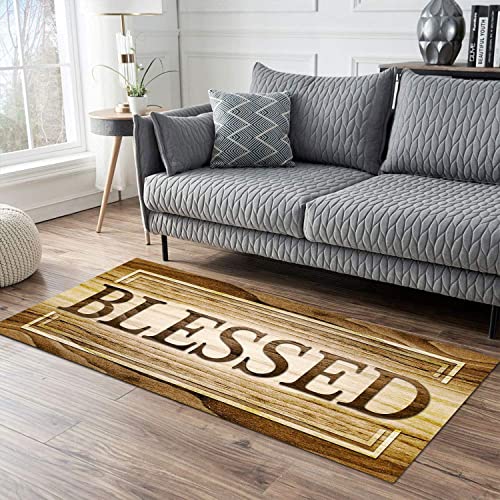 JUST BREATHE Rustic Wood Runner Rug Blessed Signs for Christian Pray Christmas Decor Area Rugs Farmhouse Brown Living Room Non Slip Kitchen Mat Bath Carpet Runner for Hallway Laundry 60"x24"
