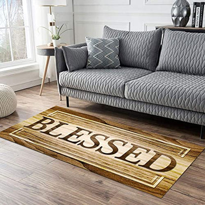 JUST BREATHE Rustic Wood Runner Rug Blessed Signs for Christian Pray Christmas Decor Area Rugs Farmhouse Brown Living Room Non Slip Kitchen Mat Bath Carpet Runner for Hallway Laundry 60"x24"