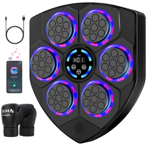 Music Boxing Machine, Interactive Punching Trainer with Boxing Gloves, Large Size Wall Mounted Electronic Boxing Target for Adult Kids, 9 Modes & 9 Speeds - color: Dark Black