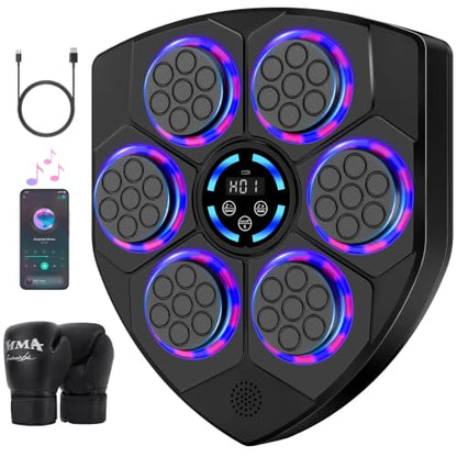 Music Boxing Machine, Interactive Punching Trainer with Boxing Gloves, Large Size Wall Mounted Electronic Boxing Target for Adult Kids, 9 Modes & 9 Speeds - color: Dark Black