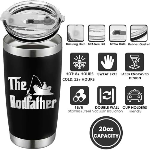 Fishing Gifts for Father - The RodFather Fish Tumbler 20oz Funny Fish Cups - Fishing Cup for Father, Dad - Fathers Day Christmas Birthday Fisherman Gifts - Bass Fisherman Trout Tumbler - color: DadFishing
