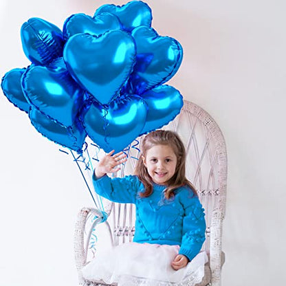 Blue Heart Balloons, 10PCS Metallic Foil for Boy Baby Shower Birthday Party - color: Glossy-blue