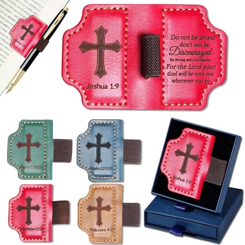 Bygone Mark Personalized Magnetic Leather Bookmark with Pen Holder,Inspirational Bible Verse Religious Bookmarks,Christian Book Lovers Reading Accessory for Men Women (RED, Joshua 1:9) - color: Red, size: Joshua 1:9