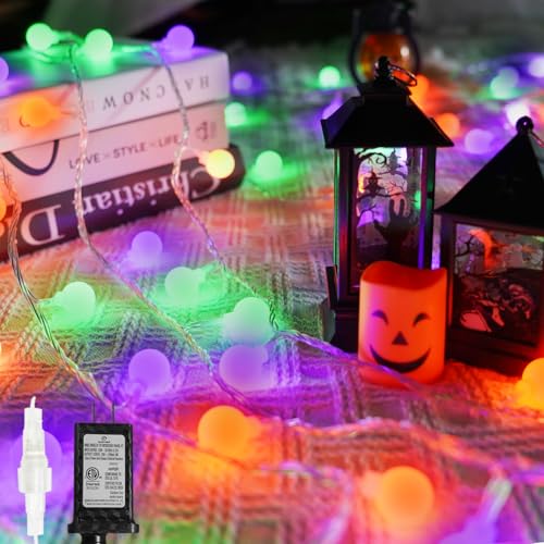 Connectable 43FT 100LED Globe String Lights Indoor, Halloween Lights - color: Orange Purple and Green, size: 1 Pack(100 LED)